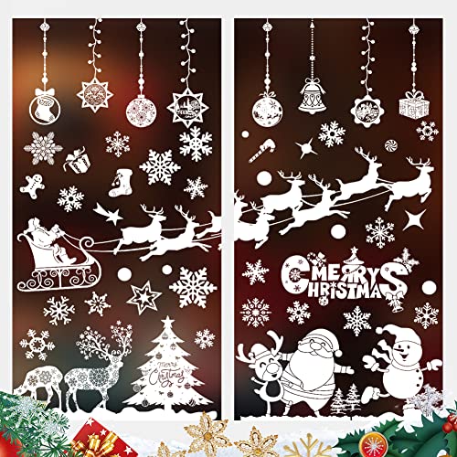 Fensterbilder Weihnachten Selbstklebend Weihnachts Fensteraufkleber Rentier Schneeflocken Fenstersticker Fensterdeko Weiß Statisch Haftende PVC für Fenster Glas Deko Weihnachtsdeko Wiederverwendbar von VDSOW