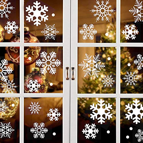Schneeflocken Fensterbilder, 96 Wiederverwendbar Selbstklebend Statisch PVC Aufkleber Fensteraufkleber Weihnachten Fensterdeko Schneeflocke Fensterbild Weihnachtsbilder Fenster Glas Weihnachtsdeko von VDSOW