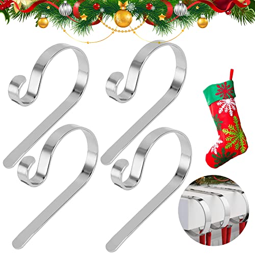 VDSOW Weihnachtsstrumpf Halter Kamin, 4er Silber Metall Weihnachtsstrumpf Haken Set, Weihnachtsstrümpfe Aufhänger für Weihnachten Kaminsocken Weihnachtsdeko von VDSOW