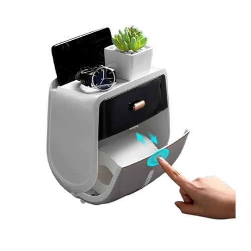 1pc Toilettenpapierhalter Doppelschicht Große Kapazität Aufbewahrungsbox Wandmontage Wasserdichte Tissue Box Badezimmerzubehör(White black) von VDSRPSDLQ