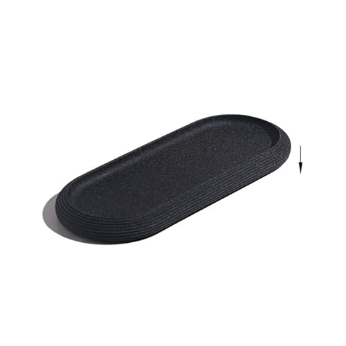 Ovales Tablett aus Kunstharz zur Aufbewahrung von Handtüchern und Schmuck – minimalistisches Sandstein-Streifen-Design, Dekorations-Organizer for Zuhause, Hotel, Restaurant(Black) von VDSRPSDLQ