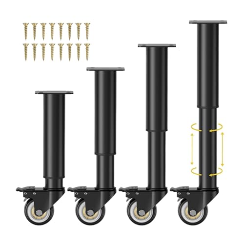 VDSRPSDLQ Räder mit verstellbaren Möbelbeinen aus Metall mit Schwenkrädern for Tisch/Bett/Kommode, Ersatzstützbeine, 4er-Set von VDSRPSDLQ