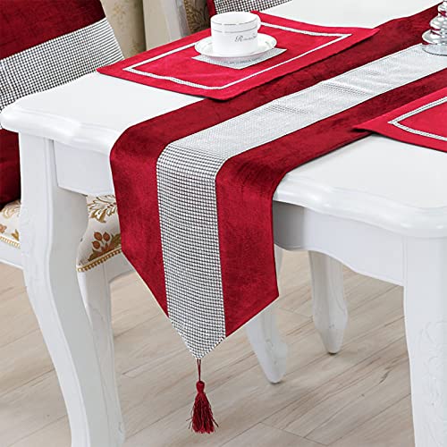 VDYXEW Tischläufer Modern Rot, 33 x180cm, Tischdeko Beflockt Damast Tischflagge für Küchentisch, Kaffeetisch, Familienessen, Kommode，Weinschrank von VDYXEW