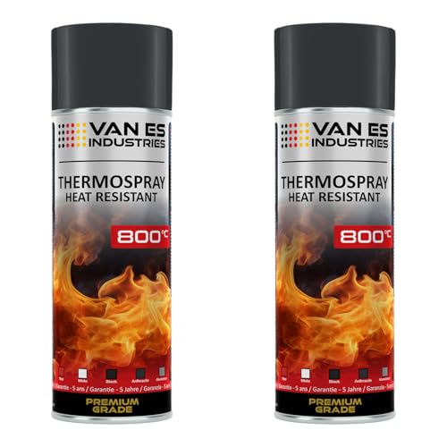 VE-INDUSTRIES 2x Ofenfarbe Anthrazit grau 400ml hitzebestädniger Lack bis 800°C Auspufflack Grilllack Thermofarbe Spray von VE-INDUSTRIES