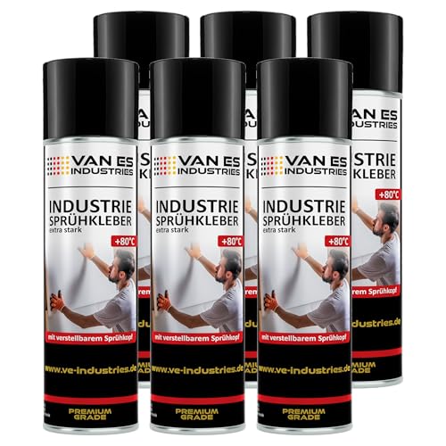 Industrie Sprühkleber permanent haftend bis 80°C 500ml | zum Kleben von Schaumstoffen, Wolkenhimmel, Leder, Papier uvm. (6) von VE-INDUSTRIES