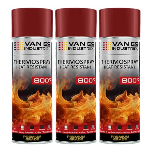 VE-INDUSTRIES Ofenlack Ofenfarbe Spray 3x 400ml hitzebeständige Thermofarbe 800°C (Ofenlack Rot) von VE-INDUSTRIES