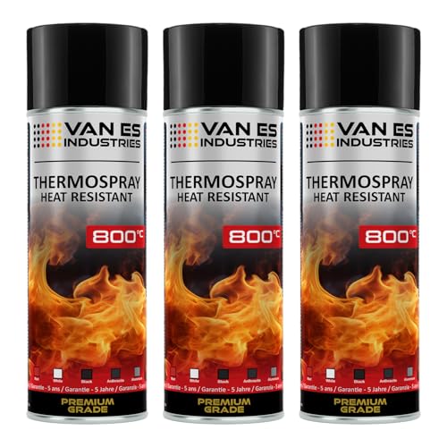 VE-INDUSTRIES Ofenlack Ofenfarbe Spray 3x 400ml hitzebeständige Thermofarbe 800°C (Ofenlack Schwarz-Matt) von VE-INDUSTRIES