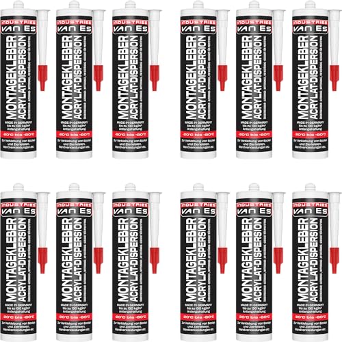 VE-INDUSTRIES 12x Montagekleber 310ml | Extra Stark haftend | 130kg/m2 | Konstruktionskleber | Styroporkleber | Baukleber | Kartusche | Made in Germany VE-INDUSTRIES 12x Montagekleber 310ml | Extra Stark haftend | 130kg/m2 | Konstruktionskleber | Styroporkleber | Baukleber | Kartusche | Made in Germany von VE-INDUSTRIES