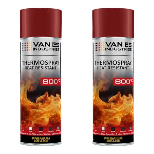 VE-INDUSTRIES 2x Ofenfarbe Rot 400ml hitzebeständiger Lack bis 800°C Grillack Thermofarbe Spray von VE-INDUSTRIES