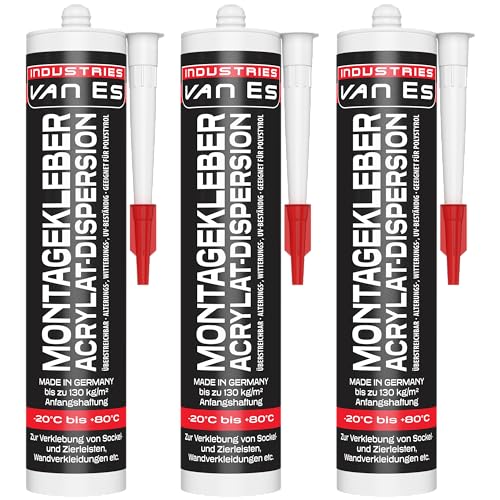 VE-INDUSTRIES 3x Montagekleber 310ml | Extra Stark haftend | 130kg/m2 | Konstruktionskleber Styroporkleber Baukleber Kartusche | Made in Germany VE-INDUSTRIES 3x Montagekleber 310ml | Extra Stark haftend | 130kg/m2 | Konstruktionskleber Styroporkleber Baukleber Kartusche | Made in Germany von VE-INDUSTRIES