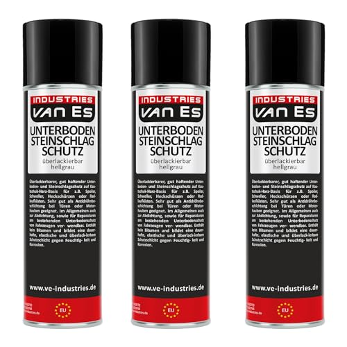 VE-INDUSTRIES 3x Unterbodenschutz | Steinschlagschutz | UBS Spray | hellgrau | 500ml | überlackierbar von VE-INDUSTRIES