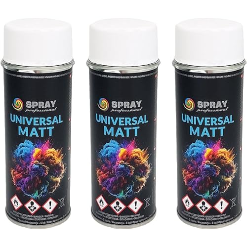 VE-INDUSTRIES RAL Lackspray MATT | 3er Sparpack | 400ml Dose | Sprühlack | Dekolack | DIY | freie Farbwahl (RAL 9010 - matt) von VE-INDUSTRIES