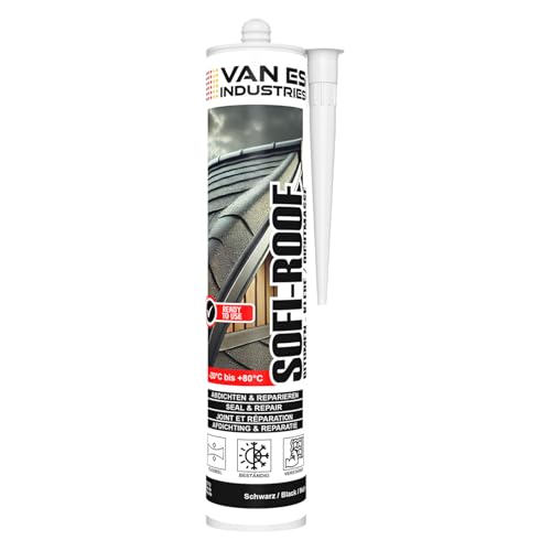 VE-INDUSTRIES SOFI-ROOF Bitumen Dichtmasse – Dachabdichtung – Kaltverarbeitbarer Bitumenkleber – UV- & wetterbeständig – 300 ml Kartusche – schwarz – Faserverstärkt von VE-INDUSTRIES