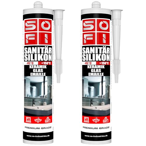 VE-INDUSTRIES Sanitär Silikon 280ml weiss Acetat Dichtstoff schimmelresistent Bad Küche Dusche (2, weiß) von VE-INDUSTRIES