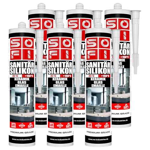 VE-INDUSTRIES Sanitär Silikon 6 x 280ml transparent Acetat Dichtstoff schimmelresistent Bad Küche Dusche VE-INDUSTRIES Sanitär Silikon 6 x 280ml transparent Acetat Dichtstoff schimmelresistent Bad Küche Dusche von VE-INDUSTRIES