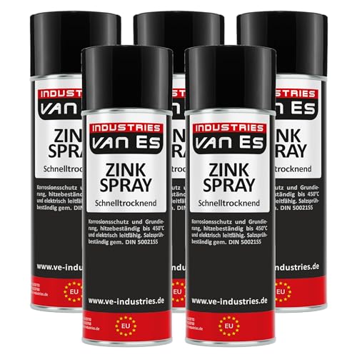 VE-Professional Zinkspray Dunkel 5 x 400ml Zink Spray Hitzebeständig bis +450°C Rostschutz, Grundierung von VE-INDUSTRIES