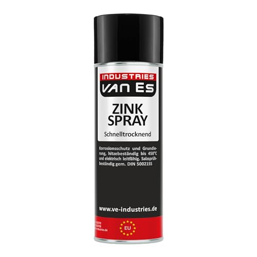 Zinkspray Hell 400ml / Rostschutz aus Zink hitzebeständig 200°C und eignet sich als Grundierung für Metall/Schnelltrocknend/Grau/Feuerverzinkung (12,00€/l) (2) von VE-INDUSTRIES