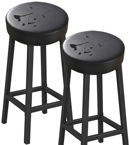 VEAI Elastische runde Barhockerbezüge 30-36cm, 6/4/2er, wasserdichte Hockerbezug Sitzbezüge für runde Hocker - Pflegeleichter Stoff(Black,2pcs) von VEAI