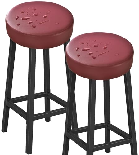VEAI Elastische runde Barhockerbezüge 30-36cm, 6/4/2er, wasserdichte Hockerbezug Sitzbezüge für runde Hocker - Pflegeleichter Stoff(Burgundy,2pcs) von VEAI