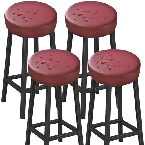 VEAI Elastische runde Barhockerbezüge 30-36cm, 6/4/2er, wasserdichte Hockerbezug Sitzbezüge für runde Hocker - Pflegeleichter Stoff(Burgundy,4pcs) von VEAI