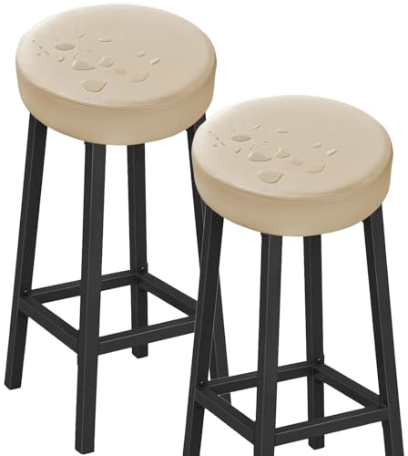 VEAI Elastische runde Barhockerbezüge 30-36cm, 6/4/2er, wasserdichte Hockerbezug Sitzbezüge für runde Hocker - Pflegeleichter Stoff(Hellbeige,2pcs) von VEAI