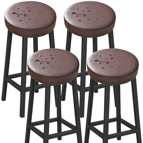 VEAI Elastische runde Barhockerbezüge 30-36cm, 6/4/2er, wasserdichte Hockerbezug Sitzbezüge für runde Hocker - Pflegeleichter Stoff(Kaffee,4pcs) von VEAI