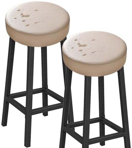 VEAI Elastische runde Barhockerbezüge 30-36cm, 6/4/2er, wasserdichte Hockerbezug Sitzbezüge für runde Hocker - Pflegeleichter Stoff(Khaki,2pcs) von VEAI