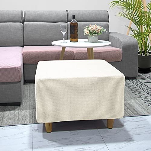 VEAI Square Ottoman Cover Bezug Für Fußhocker Sitzhocker Elastisch Husse Für Sofa Fußbank Jacquard Überzug Für Rechteckiger Hocker Fußschemel Fußstütze Quadratisch Schonbezug Sofabezug (Color : F) von VEAI