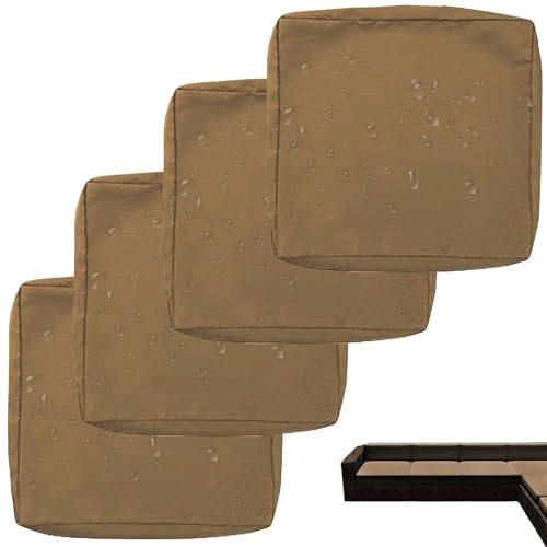 VEAI Wasserdichter Sofakissenbezug 60x60/65x65/50x45cm mit Reißverschluss für Draußen und Drinnen, Kissenbezug für Stühle, Sofas in Terrassen und Gärten(Curry,65x65x10cm(4pc)) von VEAI