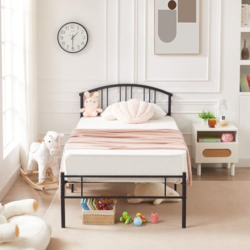 VECELO Bettgestell, 90 x 190 cm, Einzelbett aus Metall, kein Lattenrost erforderlich, einfache Montage, großer Lattenrost, Schwarz VECELO Bettgestell, 90 x 190 cm, Einzelbett aus Metall, kein Lattenrost erforderlich, einfache Montage, großer Lattenrost, Schwarz von VECELO