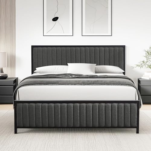 VECELO Bettgestell 140 x 200 cm, Metallbett Doppelbett mit Gepolstertem Kopf- und Fußteil, Bettrahmen mit Lattenrost, 32cm Höhe unter dem Bett, Kein Boxspring Erforderlich, Grau VECELO Bettgestell 140 x 200 cm, Metallbett Doppelbett mit Gepolstertem Kopf- und Fußteil, Bettrahmen mit Lattenrost, 32cm Höhe unter dem Bett, Kein Boxspring Erforderlich, Grau von VECELO