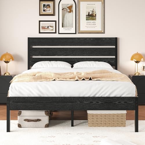 VECELO Bettgestell 90 x 200 cm, Metallbett mit Dick Holzkopfteil und Lattenrost, Doppelbett mit Stauraum unter dem Bett, perfekt für Schlafzimmer,Braun VECELO Bettgestell 90 x 200 cm, Metallbett mit Dick Holzkopfteil und Lattenrost, Doppelbett mit Stauraum unter dem Bett, perfekt für Schlafzimmer,Braun von VECELO
