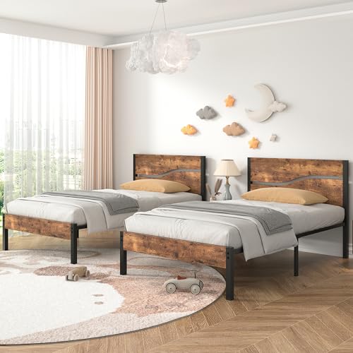 VECELO Bettgestell 90 x 200 cm, Metallbett mit Dick Holzkopfteil und Lattenrost, Modern Gästebett Jugendbett mit Stauraum Unter Dem Bett, Perfekt für Schlafzimmer, Braun VECELO Bettgestell 90 x 200 cm, Metallbett mit Dick Holzkopfteil und Lattenrost, Modern Gästebett Jugendbett mit Stauraum Unter Dem Bett, Perfekt für Schlafzimmer, Braun von VECELO