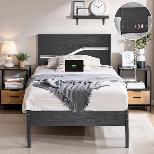 VECELO Bettgestell 90 x 200 cm, Metallbett mit Doppelschicht Holzkopfteil und Lattenrost, Modern Gästebett Jugendbett mit Stauraum Unter Dem Bett, Perfekt für Schlafzimmer, Schwarz VECELO Bettgestell 90 x 200 cm, Metallbett mit Doppelschicht Holzkopfteil und Lattenrost, Modern Gästebett Jugendbett mit Stauraum Unter Dem Bett, Perfekt für Schlafzimmer, Schwarz von VECELO