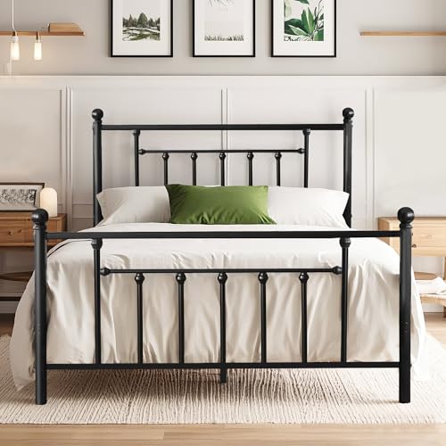 VECELO Bettrahmen 140 x 200 cm Metallbett mit Lattenrost Doppelbett Gästebett Jugendbett mit Kopfteil für Schlafzimmer Gästezimmer, Schwarz von VECELO