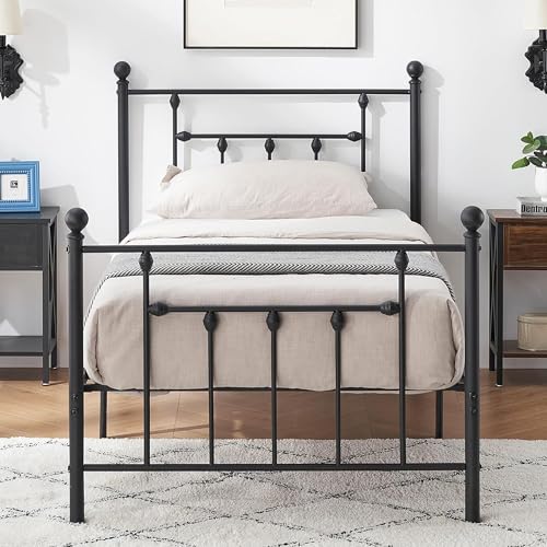 VECELO Metallbett 90 x 200 cm Bettrahmen mit Lattenrost und Hohem Kopfteil, Modern Gästebett Jugendbett, Einfacher Aufbau für Schlafzimmer Gästezimmer, Schwarz von VECELO