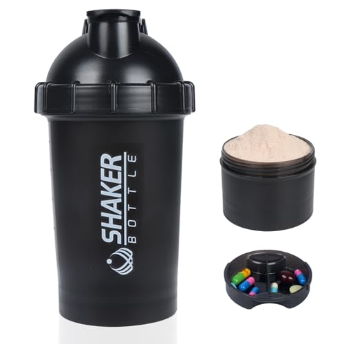 VECH Protein-Shaker-Flasche, 500 ml, auslaufsicher, für Smoothies, Nutrition-Shaker, robust, langlebig, kein Mischball oder Schneebesen erforderlich, BPA-freie Mix- und Trinkflaschen (schwarz) von VECH