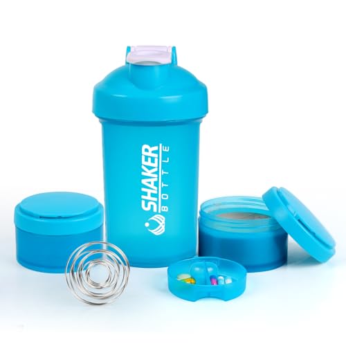 VECH Shaker-Flasche, 473 ml, auslaufsichere Sportmischer-Wasserflaschen mit Edelstahl-Mischball, BPA-frei (blau) von VECH