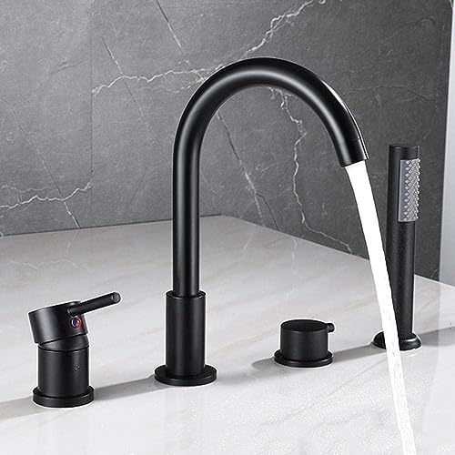 4-Loch Wannenrandarmatur Wannenkombination Wannenarmatur Kalt Und Kalt Multifunktions Wasserhahn Badewanne Armatur Badewannenarmatur Mit Ausziehbarem Handbrause,Schwarz von VECNUM