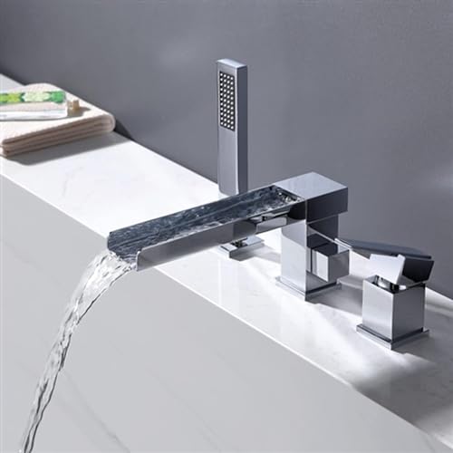 VECNUM 3 Loch Wannenrandarmatur Mit Ausziehbarem Handbrause Chrom Wannenrand Badewanne Armatur Set Heißes Und Kaltes Wasser Badewannen-Armatur Wannenrandkombination,A von VECNUM