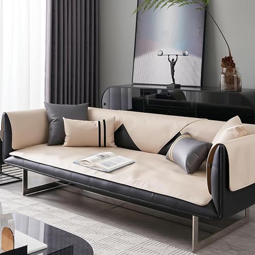 VECNUM Kunstleder Sofabezug 1 2 3 4 Sitzer,rutschfest Sofa Überwurf,Waterproof Sofa Abdeckung Sofaüberwurf Für Hunde,Katzen,Haustiere,Armlehne,Rückenlehne,Weiß,90 * 240cm von VECNUM