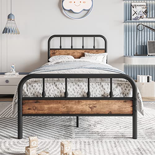 VECOCHO Bett 90 x 200 mit Lattenrost Bettgestell 90 x 200 Metallbett mit Kopfteil und Fußteil,Einzelbett, Gästebett,Jugendbett für Schlafzimmer Gästezimmer- Schwarz von VECOCHO
