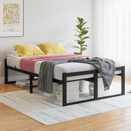 VECOCHO Bett120x200 cm,Bettgestell 120x200 mit Lattenrost aus Metall,Metallbett 120x200 cm mit Stauraum-32cm Hoch,Gästebett Doppelbett KeinBoxspringbett Erforderlich,Schwarz Bettrahmen von VECOCHO