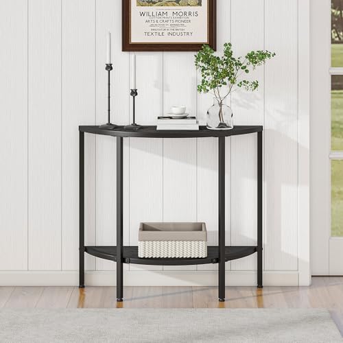 VECOCHO Halbmond-Eingangstisch mit Stauraum, 2-stöckiger schmaler Konsolentisch für Flur, Wohnzimmer oder kleine Räume, Metallgestell, Schwarz von VECOCHO