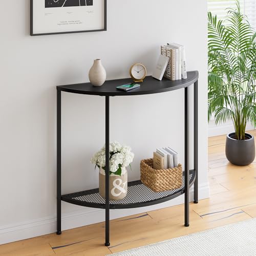 VECOCHO Konsolentisch Schmaler Sofatisch mit 2 Ebenen Beistelltisch Kleiner Tisch,Flurtisch,Halbrunder Couchtisch für Wohnzimmer, Schlafzimmer, Balkon,Console Table,Schwarz von VECOCHO