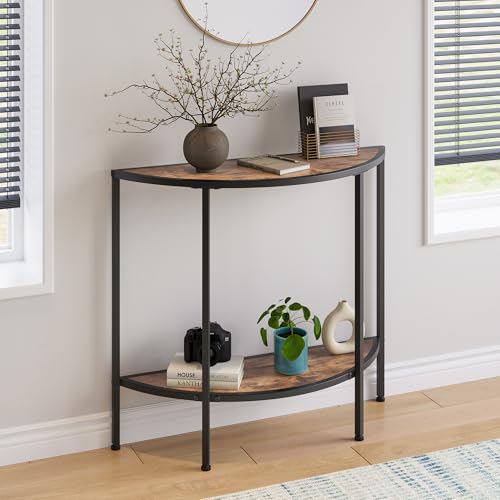 VECOCHO Konsolentisch Schmaler Sofatisch mit 2 Ebenen Moderner Beistelltisch Kleiner Tisch,Flurtisch,Halbrunder Couchtisch für Wohnzimmer, Schlafzimmer, Balkon,Console Table,Retro-Braun von VECOCHO