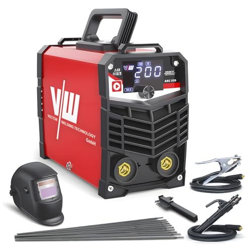VECTOR WELDING ARC 200 Elektrodenschweißgerät Set- Schweißgerät Elektrode - Inverter Schweissgerät - Digitales Display - Inklusive Schweißhelm und umfassendem Zubehör (A2001D3) von VECTOR WELDING