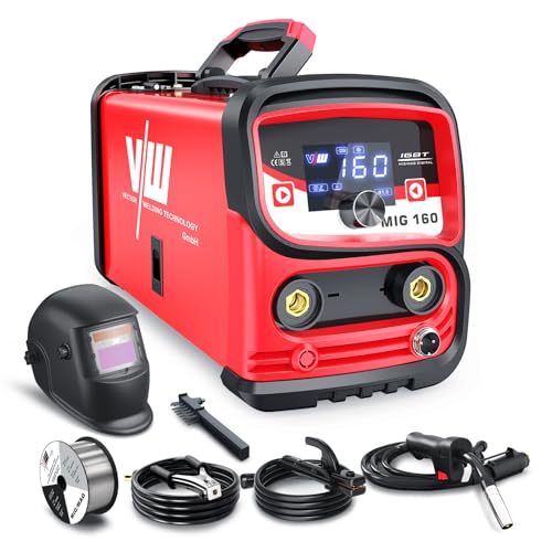VECTOR WELDING MIG MAG Schweissgerät 160 A, Fülldraht Schweißgerät Set für Anfänger, IGBT Schutzgasschweißgerät mit Digitales Display Gasfrei-Funktion (M160D1) von VECTOR WELDING