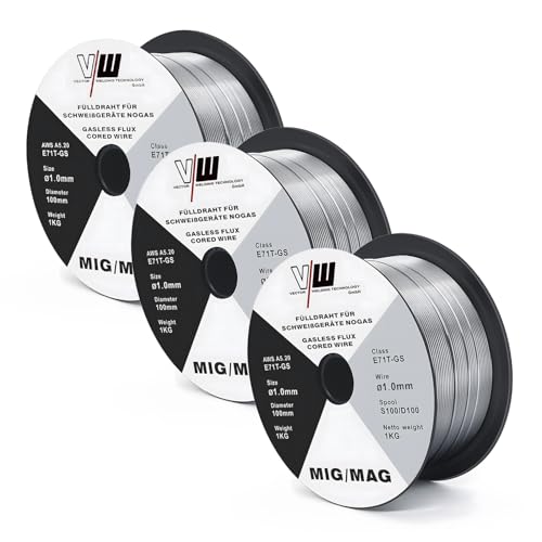 MIG MAG Schweißdraht - Fülldraht - E71T-GS - Drahtrolle D100/S100-3 Rolle je 1kg - 1.0mm Durchmesser - VECTOR WELDING von VECTOR WELDING