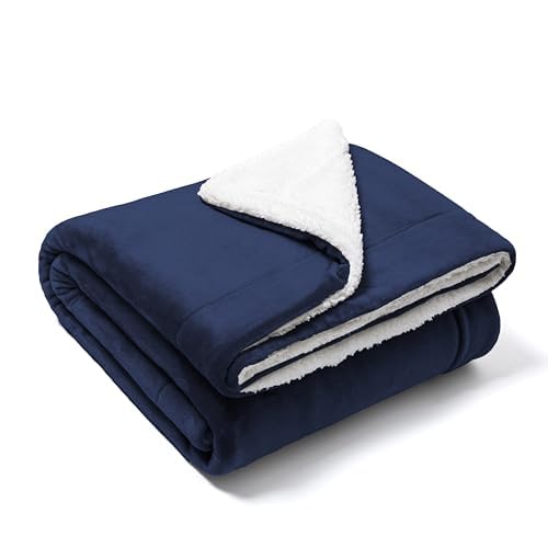 Ved Sherpa-Fleece-Überwurfdecke – Flauschige Mikrofaser-Decke für Bett und Couch, Doppel-/Zwillingsgröße, 160 x 210 cm (Dunkelblau) von Ved